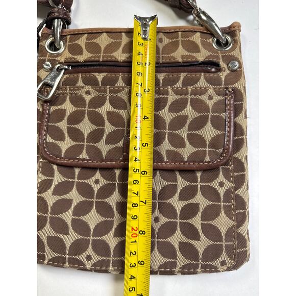 Fossil Signature Marlow Crossbody Bag Brown Floral Leather Trim Fabric 8.5"x9" - Picture 12 of 13